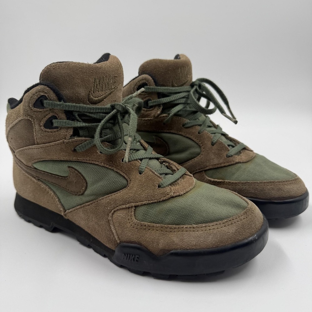 Nike Combat Boots Womens 7.5 Brown Green Suede Canvas Lace Up Ankle Hiking 90s